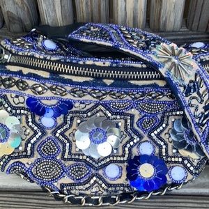 Blue bling Fancy Fanny Pack Steve Madden, embellished. Strap and Chain